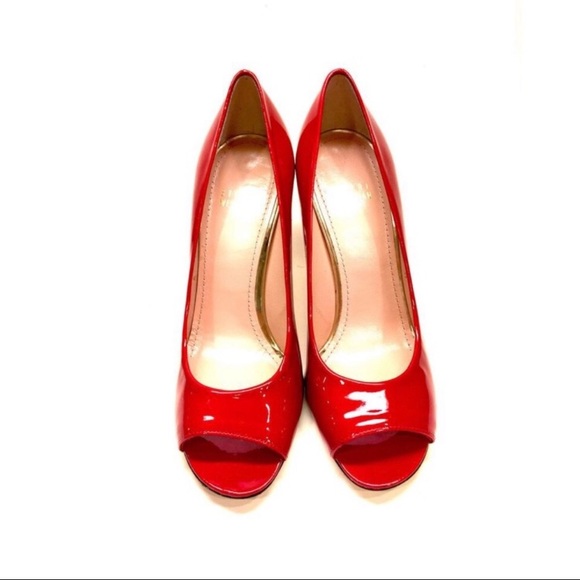 Stuart Weitzman Linda Red Quasar Leather Open Toe Pumps - Picture 3 of 4